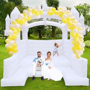 White Bounce House, 13x13ft Inflatable Bounce House with Blower, Commercial Bounce Castle Large Bouncer Jumping Bouncy House for Kids Adults Wedding Birthday Party Celebrations Indoor Outdoor