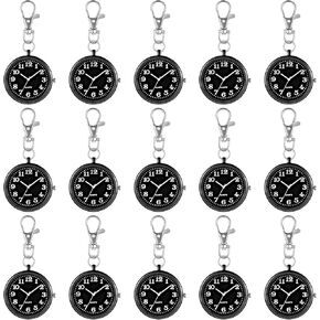 15 Pieces Quartz Nurse Pocket Watch Round Doctor Brooch Fob Watch with Key Buckle Hanging Nurse Watch Clip on Doctors Nurses Unisex Outdoor Activities