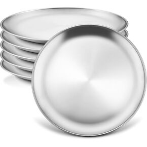6-Piece 18/8 Kids Plates, HaWare Stainless Steel 304 Dinner Dishes for Toddlers Children, 10 Inches Feeding Serving Camping Metal Plates, Reusable Dinnerware, Shatterproof & Non-toxic, Dishwasher Safe