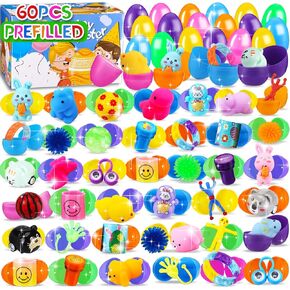 100 PCS Prefilled Easter Eggs with Toys Inside, Plastic Easter Eggs Filled with Toys Bulk for Easter Egg Hunting, Assortment Birthday Party Supplies Gifts Classroom Carnival Prizes for Boys Girls