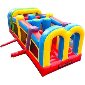 Pogo Bound House Crossover Rainbow Course - 19.5 × 8 × 7.5 قدم - وحدة عقبة كبيرة للحفلات في الهواء الطلق مع منفاخ ومخاطر وسعة تخزين