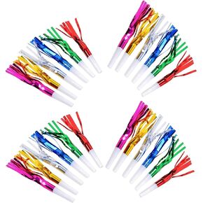 24pcs متعددة الألوان صانعي الضوضاء المعدنية انفجار الحفلات صفارات Glitter Fringe Fringe Noisemaker Party Pludiouts زخرفة للألعاب الرياضية الحفلات ، والألوان العشوائية ، والزخارف ولوازم الحفلات.