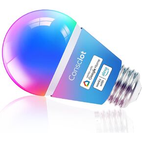 Consciot Smart Light Bulbs, LED Light Bulb That Works with Alexa & Google Home, Music Sync, RGBTW Color Changing Light Bulb, A19 E26 2.4Ghz WiFi Light Bulbs 60 watt Equivalent, 800lm Dimmable, 6 Pack