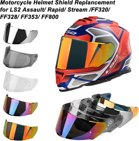 LKV Motorcycle Helmet Visor Replacement LS2 Assault Rapid Stream Outer FF320 FF328 FF353 F800 full face Shield Anti Scratch Tinted UV Protection Chrome Silver in Saudi Arabia