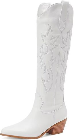 CIERWS Women's Embroidered Western Cowboy Boots Cowgirl Boots Knee High Medium Heel Chunky Heel Classic Retro Boots in Saudi Arabia