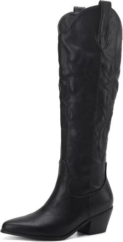 CIERWS Women's Embroidered Western Cowboy Boots Cowgirl Boots Knee High Medium Heel Chunky Heel Classic Retro Boots in Kuwait