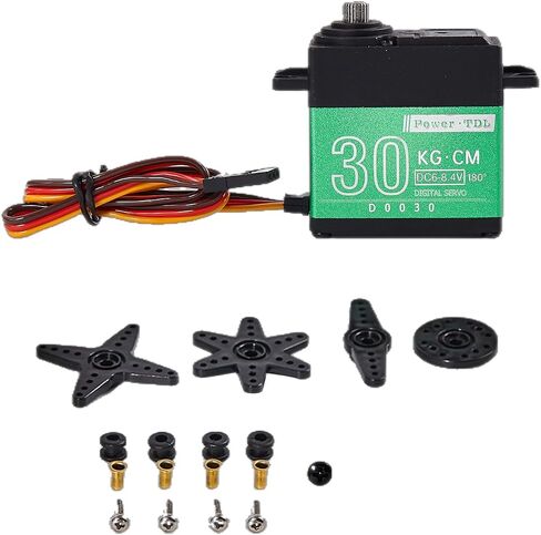 35 كجم RC Servo Motor Steering Servo Metal Gear مقاومة للماء مع 25T Servo Horn for RC Car Truck Poat Model Parts ، زاوية التحكم 180 درجة (Green-35kg) in Kuwait