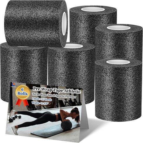 Pre Wrap for Hair Soccer- 6 Rolls, Multi Color Athletic Prewrap Tape Headbands, Foam Sport Underwrap Pre-Wrap, 2.76 Inches X 12 Yards - Black，Pink, Blue，Green in Saudi Arabia