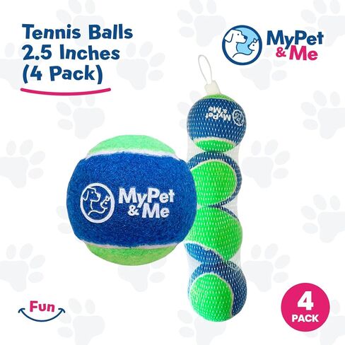 My Pet & Me - Durable Dog Tennis Balls - 2.5-Inch | Bouncy, Chew-Resistant Dog Toys for Fetch, Teething, Indoor & Outdoor Play | Balls for Puppies and Active Chewers (4 Pack) in Saudi Arabia
