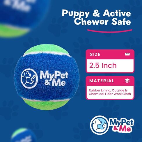 My Pet & Me - Durable Dog Tennis Balls - 2.5-Inch | Bouncy, Chew-Resistant Dog Toys for Fetch, Teething, Indoor & Outdoor Play | Balls for Puppies and Active Chewers (4 Pack) in Saudi Arabia