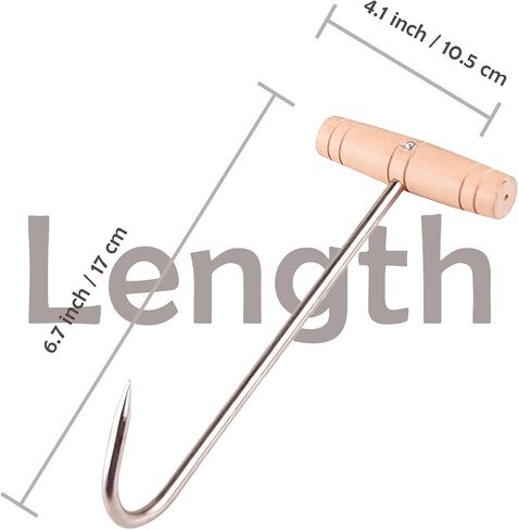 Meow&Woof 2 Pack Meat Hook for Hanging Horse, Goat Hay Feeder Hooks - Easy to Use Metal Hooks for Effortless Hay Moving Farm Utility, Wood Handle for Comfortable Grip with S Hooks-6.5 Inch in Saudi Arabia