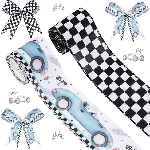 2 Rolls Butterfly Print Wired Edge Ribbons, 10 Yards Craft Ribbons for Wreath Hair Bow Wrapping Gifts Packing, Blue Birthday Wedding Gender Reveal Party Home Accessory Decor in Kuwait