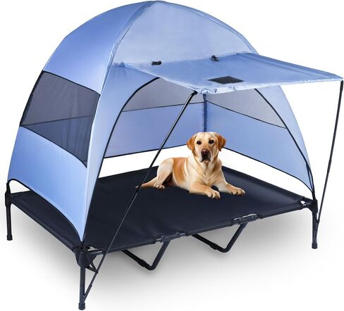 Elevated Dog Bed with Removable Canopy + Retractable Awning. Raised Indoor/Outdoor Portable Dog Bed with Shade. Anti Slip feet, Compact Outdoor Dog Tent with Travel Bowl. XXL (Large) in Saudi Arabia