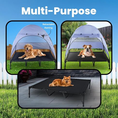 Elevated Dog Bed with Removable Canopy + Retractable Awning. Raised Indoor/Outdoor Portable Dog Bed with Shade. Anti Slip feet, Compact Outdoor Dog Tent with Travel Bowl. XXL (Large) in Saudi Arabia
