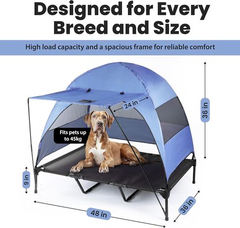 Elevated Dog Bed with Removable Canopy + Retractable Awning. Raised Indoor/Outdoor Portable Dog Bed with Shade. Anti Slip feet, Compact Outdoor Dog Tent with Travel Bowl. XXL (Large) in Saudi Arabia