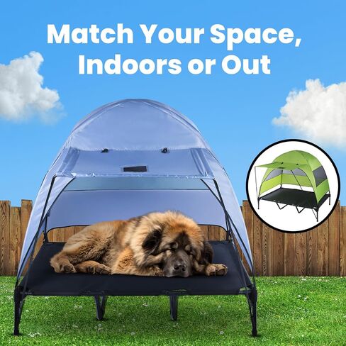Elevated Dog Bed with Removable Canopy + Retractable Awning. Raised Indoor/Outdoor Portable Dog Bed with Shade. Anti Slip feet, Compact Outdoor Dog Tent with Travel Bowl. XXL (Large) in Saudi Arabia