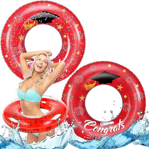 ShinyRelief 2 Pcs Graduation Swimming Ring 36 Inch Graduation Pool Float Congrats Grad Swim Tube Class of 2025 Party Favors Inflatable Grad Pool Float Ring for Beach Party Decoration in Kuwait