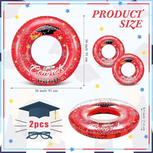 ShinyRelief 2 Pcs Graduation Swimming Ring 36 Inch Graduation Pool Float Congrats Grad Swim Tube Class of 2025 Party Favors Inflatable Grad Pool Float Ring for Beach Party Decoration in Kuwait