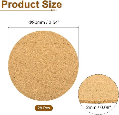 uxcell 28 Pcs Self Adhesive Cork for Coaster, 95mm/3.74inch Round Backing Cork Tiles Mats for Wine Glass Cup Mug DIY Crafts (1mm Thick) in Saudi Arabia