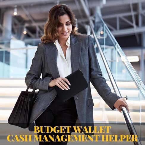 محفظة الميزانية A6 مع مظاريف نقدية ، غلاف جلدي Black Planner PU مع Zipper 6 Rings منظم مستندات قابلة لإعادة التعبئة للميزانية النقدية والتوفير in Kuwait