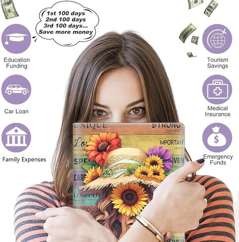 100 Envelopes Money Saving Challenge Binder, A5 Budget Binder with 25 pcs Cash Envelopes, 3 pcs Reusable Laminated Trackers Saving, Money Organizer，Black Girl African Women Girl Sunflower in Kuwait