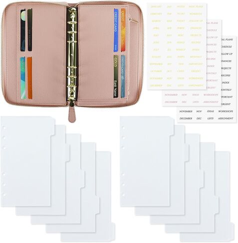 محفظة الميزانية A6 مع مظاريف نقدية ، غلاف جلدي Black Planner PU مع Zipper 6 Rings منظم مستندات قابلة لإعادة التعبئة للميزانية النقدية والتوفير in Kuwait