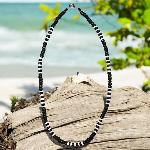 BlueRica Brown Coconut Wood and Puka Shell Beads Necklace in Saudi Arabia