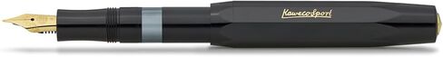 Kaweco PISTON SPORT CLASSIC Black/Gold I Premium Plastic Fountain Pen for Ink Bottles with Transparent Ink Window in Nostalgic Box I Exclusive Piston Filler 13 cm I Nib: F (Fine) in Kuwait