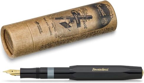 Kaweco PISTON SPORT CLASSIC Black/Gold I Premium Plastic Fountain Pen for Ink Bottles with Transparent Ink Window in Nostalgic Box I Exclusive Piston Filler 13 cm I Nib: F (Fine) in Kuwait