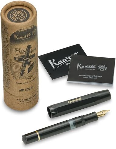 Kaweco PISTON SPORT CLASSIC Black/Gold I Premium Plastic Fountain Pen for Ink Bottles with Transparent Ink Window in Nostalgic Box I Exclusive Piston Filler 13 cm I Nib: F (Fine) in Kuwait