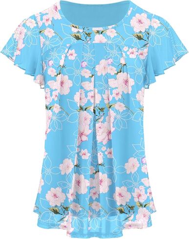 بلوزات شبكية بأكمام قصيرة مكشكشة للسيدات من KOAIZ، بلوزات غير رسمية ذات ثنيات، قمصان صيفية فضفاضة متدفقة in Kuwait