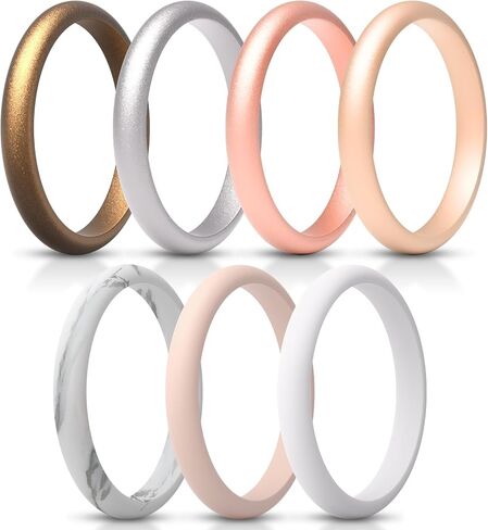 ThunderFit Women's Thin and Stackable - Silicone Rings Wedding Bands - Promise rings 2.5mm Width - 2mm Thick in Kuwait