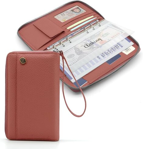 A6 Binder Cash Envelope System Wallet, Money Saving Budget Planner Notebook, 6 Rings Refillable Compact Cash Stuffing Binder, RFID Zipper Planner with Genuine Leather Cover (Black) in Kuwait