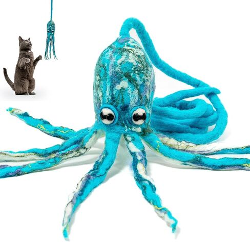 Ink Floyd Wool Octopus Toy with a 4-Foot Tether for Indoor Cats and Kittens. Kicker Teaser Wand String Plush for Active Kitties. No Catnip. (Arctic Blue) in Saudi Arabia