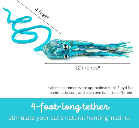 Ink Floyd Wool Octopus Toy with a 4-Foot Tether for Indoor Cats and Kittens. Kicker Teaser Wand String Plush for Active Kitties. No Catnip. (Arctic Blue) in Saudi Arabia