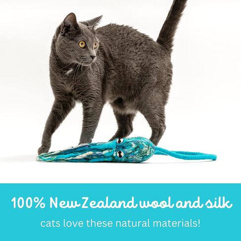 Ink Floyd Wool Octopus Toy with a 4-Foot Tether for Indoor Cats and Kittens. Kicker Teaser Wand String Plush for Active Kitties. No Catnip. (Arctic Blue) in Saudi Arabia