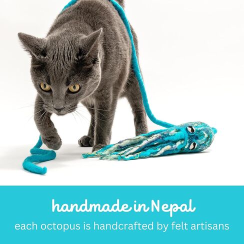 Ink Floyd Wool Octopus Toy with a 4-Foot Tether for Indoor Cats and Kittens. Kicker Teaser Wand String Plush for Active Kitties. No Catnip. (Arctic Blue) in Saudi Arabia