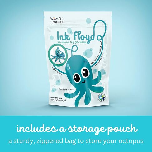Ink Floyd Wool Octopus Toy with a 4-Foot Tether for Indoor Cats and Kittens. Kicker Teaser Wand String Plush for Active Kitties. No Catnip. (Arctic Blue) in Saudi Arabia