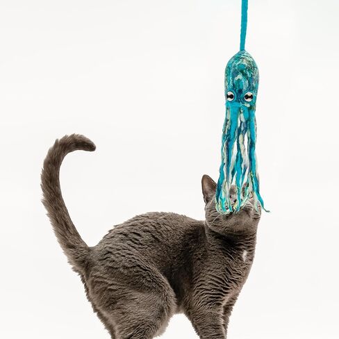 Ink Floyd Wool Octopus Toy with a 4-Foot Tether for Indoor Cats and Kittens. Kicker Teaser Wand String Plush for Active Kitties. No Catnip. (Arctic Blue) in Saudi Arabia