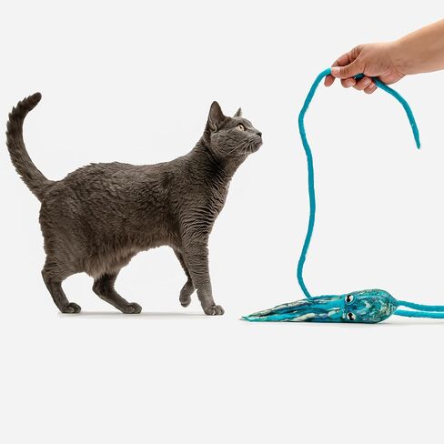 Ink Floyd Wool Octopus Toy with a 4-Foot Tether for Indoor Cats and Kittens. Kicker Teaser Wand String Plush for Active Kitties. No Catnip. (Arctic Blue) in Saudi Arabia