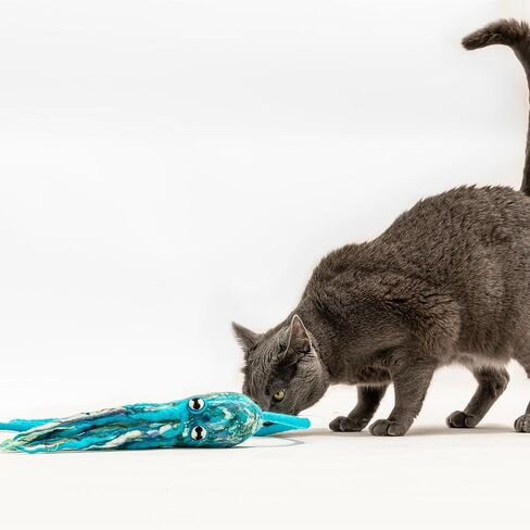 Ink Floyd Wool Octopus Toy with a 4-Foot Tether for Indoor Cats and Kittens. Kicker Teaser Wand String Plush for Active Kitties. No Catnip. (Arctic Blue) in Saudi Arabia