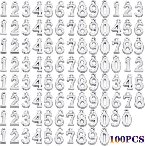 100 قطعة عدد الفضة العتيقة 0-9 أرقام السحر أرقام قلادة جالبة للحظ DIY بها بنفسك مجوهرات الحرف الديكور in Kuwait