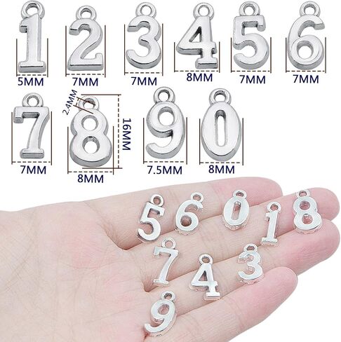 100 قطعة عدد الفضة العتيقة 0-9 أرقام السحر أرقام قلادة جالبة للحظ DIY بها بنفسك مجوهرات الحرف الديكور in Kuwait