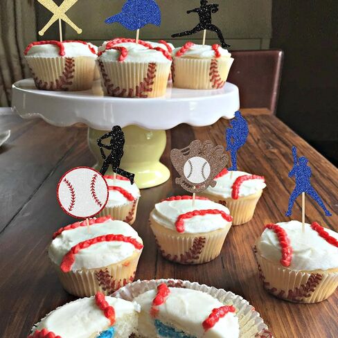 24Pcs Baseball Cupcake Toppers Glitter Baseball Players Sports Theme Cupcake Picks Baseball Sport Theme Baby Shower Kids Birthday Party Cake Decorations Supplies in Kuwait