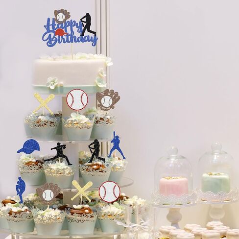 24Pcs Baseball Cupcake Toppers Glitter Baseball Players Sports Theme Cupcake Picks Baseball Sport Theme Baby Shower Kids Birthday Party Cake Decorations Supplies in Kuwait