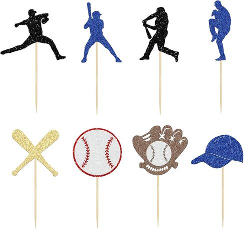 24Pcs Baseball Cupcake Toppers Glitter Baseball Players Sports Theme Cupcake Picks Baseball Sport Theme Baby Shower Kids Birthday Party Cake Decorations Supplies in Kuwait