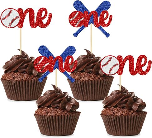 24Pcs Baseball Cupcake Toppers Glitter Baseball Players Sports Theme Cupcake Picks Baseball Sport Theme Baby Shower Kids Birthday Party Cake Decorations Supplies in Kuwait
