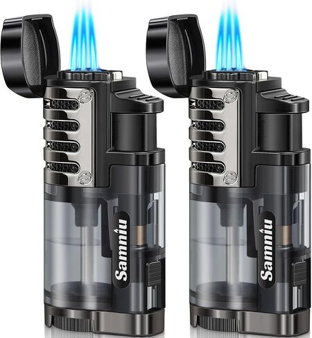 SAMNIU Pack of 2 Torch Lighter, Triple Jet Flames, Visible Gas Tank, Windproof Butane Refill Pocket Lighters for Candle, Men’s Gift (Gas not Included) in Kuwait