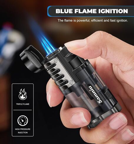 SAMNIU Pack of 2 Torch Lighter, Triple Jet Flames, Visible Gas Tank, Windproof Butane Refill Pocket Lighters for Candle, Men’s Gift (Gas not Included) in Kuwait