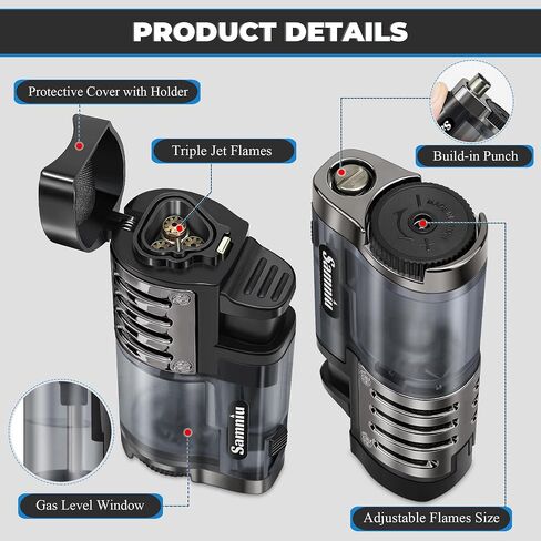 SAMNIU Pack of 2 Torch Lighter, Triple Jet Flames, Visible Gas Tank, Windproof Butane Refill Pocket Lighters for Candle, Men’s Gift (Gas not Included) in Kuwait